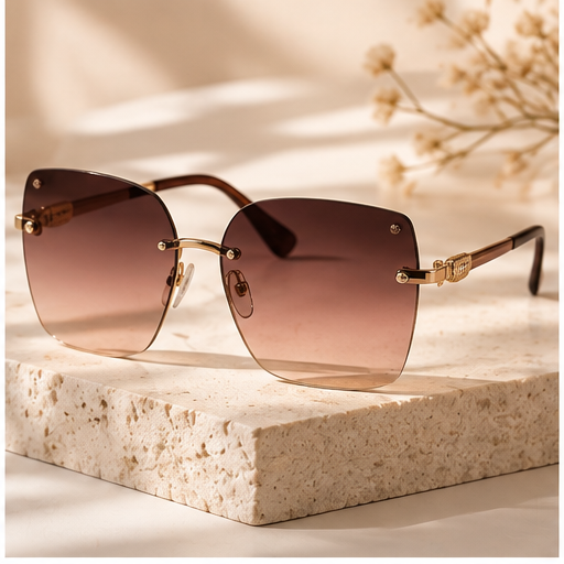 Premium rimless brown gradient sunglasses for women